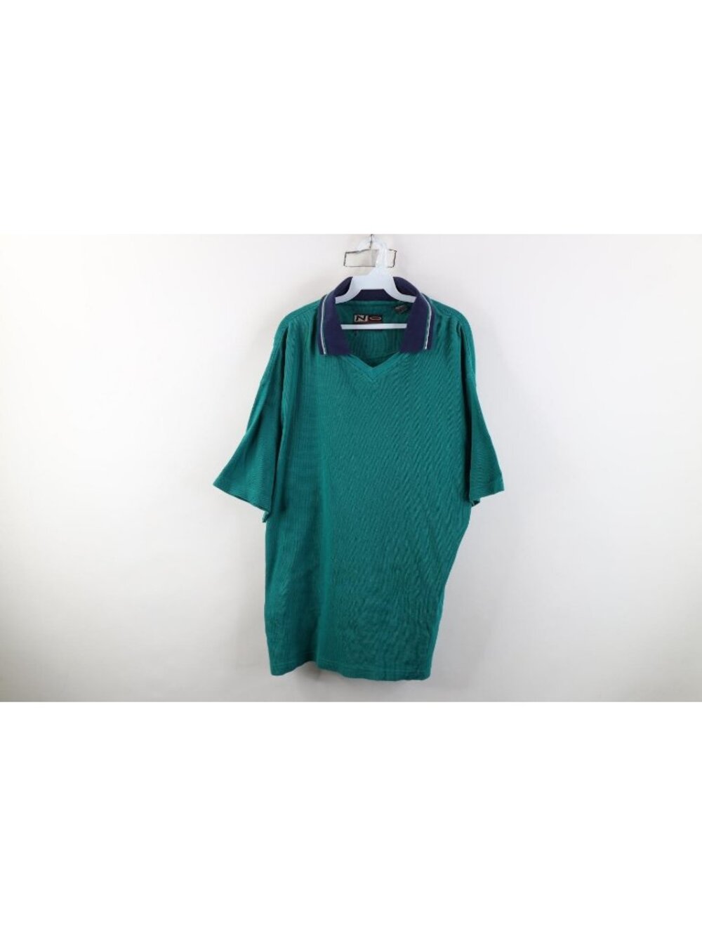 Vtg 90s Streetwear Mens Medium Faded Baggy Thermal Waffle Knit Golf Polo Shirt